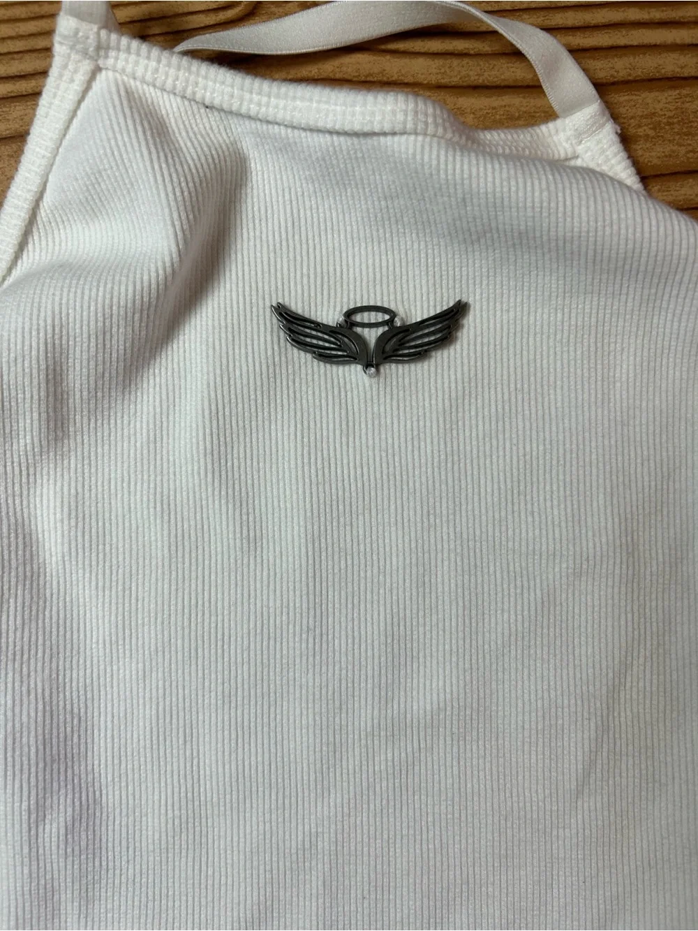 Women’s White Halter Neck Ribbed One-Piece Bodysuit Snap Crotch Logo Strap